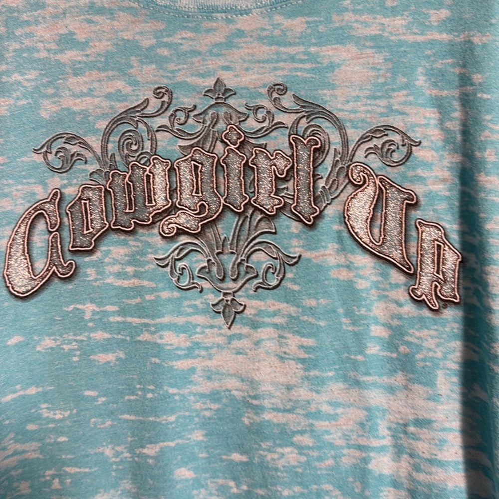 Y2K style cowgirl up‎ burnout t shirt XXL blue